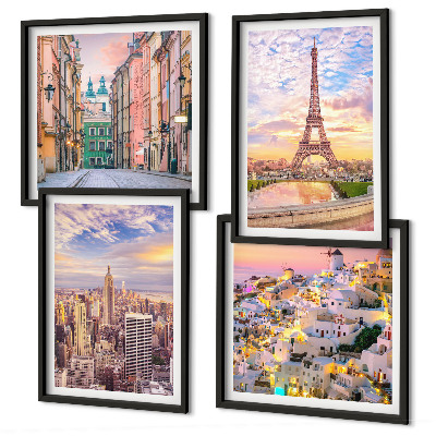 Multi-piece wall decor set New York Paris Oia Warsaw twilight