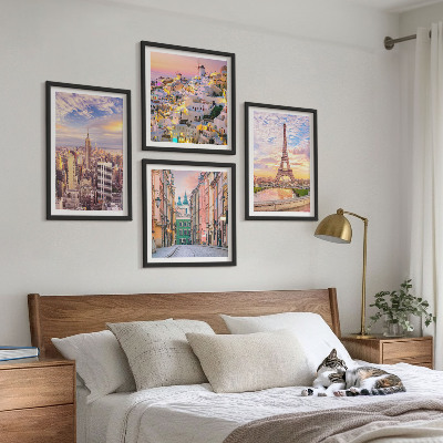 Multi-piece wall decor set New York Paris Oia Warsaw twilight