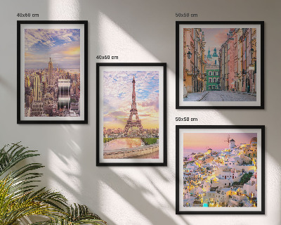 Multi-piece wall decor set New York Paris Oia Warsaw twilight