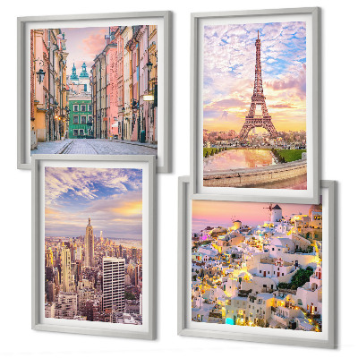 Multi-piece wall decor set New York Paris Oia Warsaw twilight