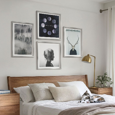 Set of 4 wall art pieces Forest fog moon skull woman