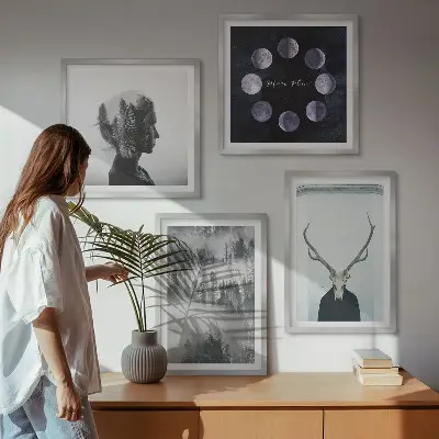 Forest fog moon skull woman wall art set of 4 pieces