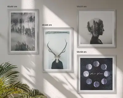 Forest fog moon skull woman wall art set of 4 pieces
