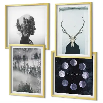 Forest fog moon skull woman wall art set of 4 pieces