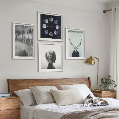 Set of 4 wall art pieces Forest fog moon skull woman
