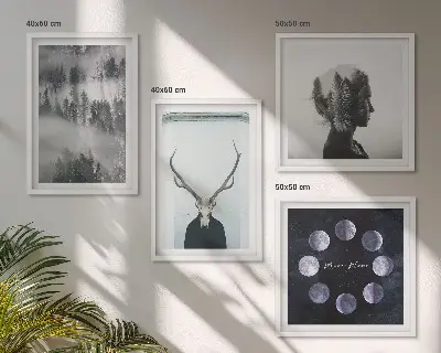 Forest fog moon skull woman wall art set of 4 pieces