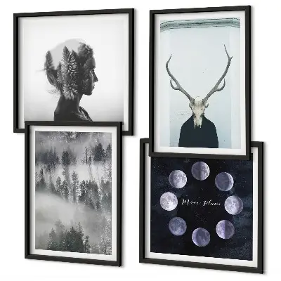 Forest fog moon skull woman wall art set of 4 pieces