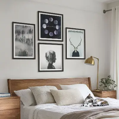 Forest fog moon skull woman wall art set of 4 pieces