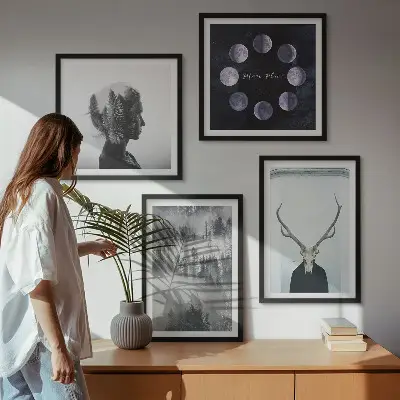 Forest fog moon skull woman wall art set of 4 pieces