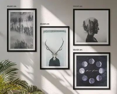 Forest fog moon skull woman wall art set of 4 pieces