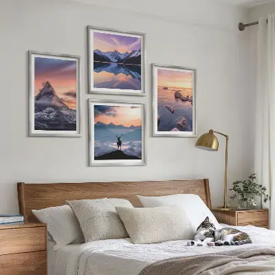 Wall art set landscapes featuring mountains and lakes