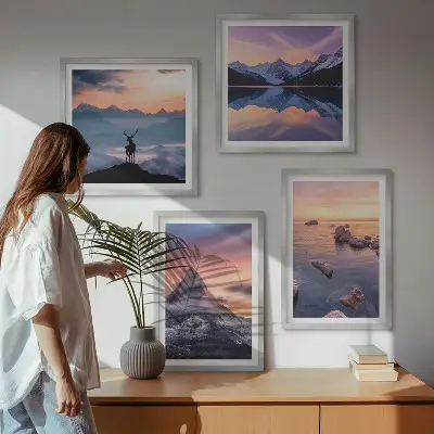 Wall art set landscapes featuring mountains and lakes