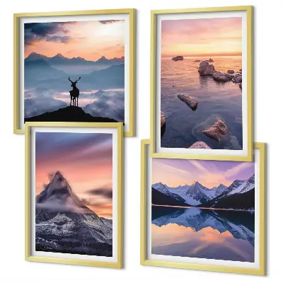 Wall art set landscapes featuring mountains and lakes