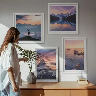Wall art set landscapes featuring mountains and lakes