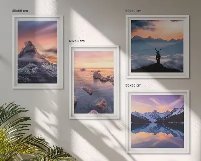 Wall art set landscapes featuring mountains and lakes