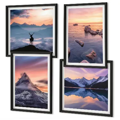 Wall art set landscapes featuring mountains and lakes