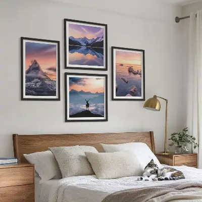 Wall art set landscapes featuring mountains and lakes
