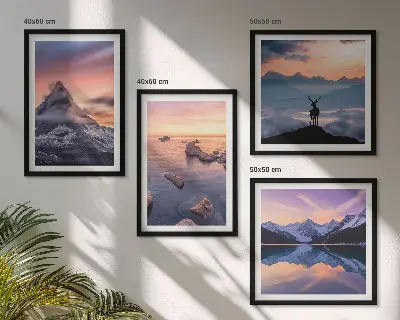Wall art set landscapes featuring mountains and lakes
