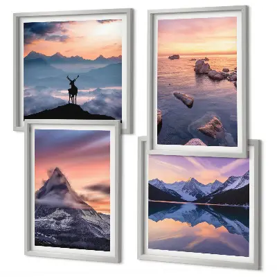 Wall art set landscapes featuring mountains and lakes