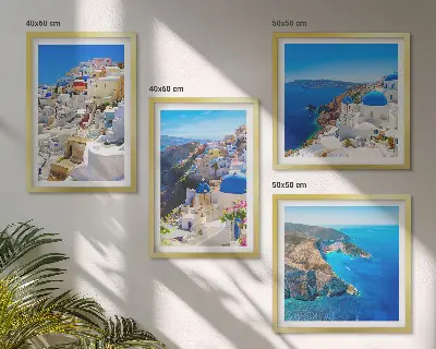 Multi-piece wall decor set featuring an architectural landscape of Oia, Santorini, Greece