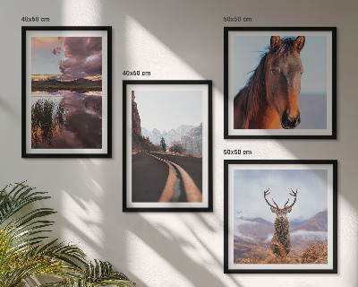 Set of 4 wall art pieces Mountain landscapes reindeer horse road