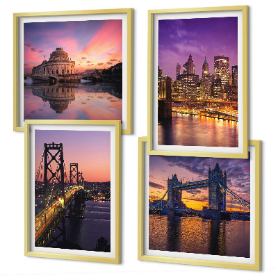 Multi-piece wall decor set Bridges, sun, city views
