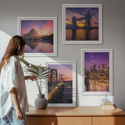 Multi-piece wall decor set Bridges, sun, city views