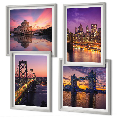 Multi-piece wall decor set Bridges, sun, city views
