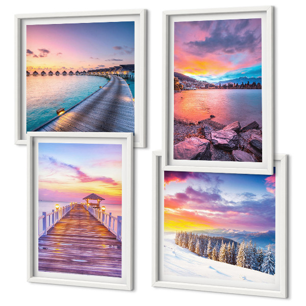 Set of 4 wall art pieces Winter landscape of the pier mountain
