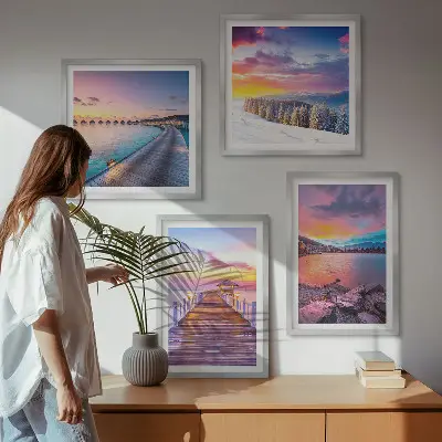 Winter landscape mountain pier wall art set of 4 pieces