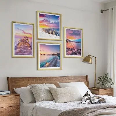 Winter landscape mountain pier wall art set of 4 pieces