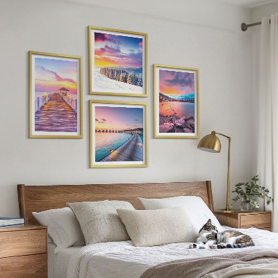 Set of 4 wall art pieces Winter landscape of the pier mountain