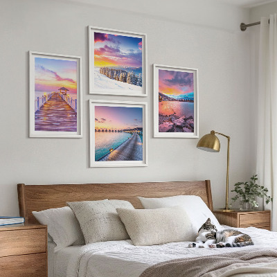 Set of 4 wall art pieces Winter landscape of the pier mountain