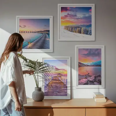 Winter landscape mountain pier wall art set of 4 pieces