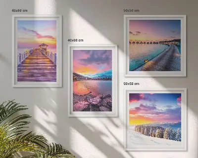 Winter landscape mountain pier wall art set of 4 pieces