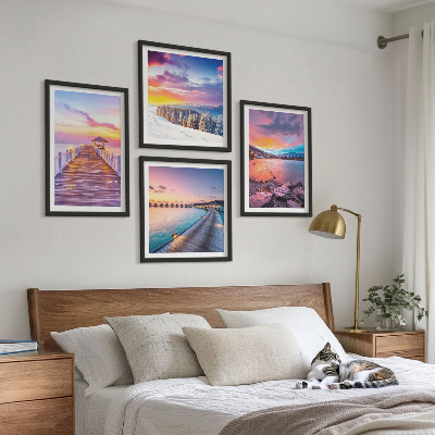 Set of 4 wall art pieces Winter landscape of the pier mountain