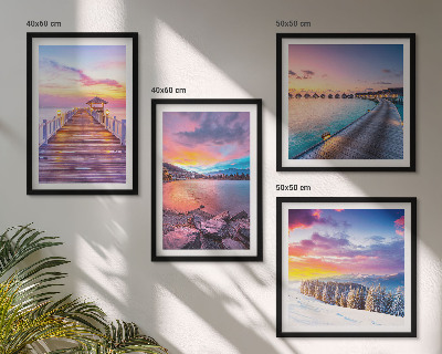 Set of 4 wall art pieces Winter landscape of the pier mountain