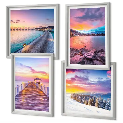 Winter landscape mountain pier wall art set of 4 pieces