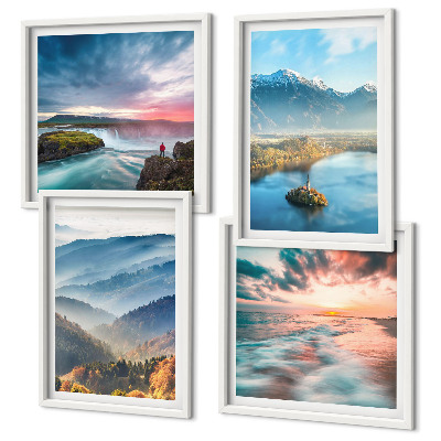 Multi-piece wall decor set Mountain landscapes waterfalls