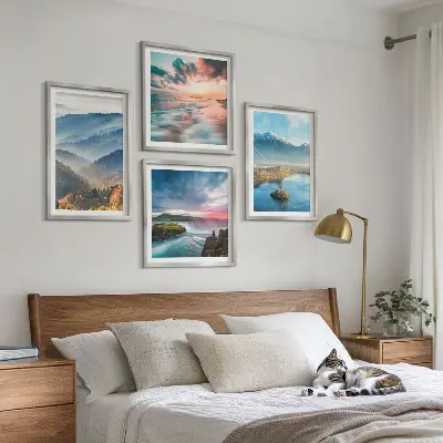 Multi-piece wall decor set mountain landscapes and waterfalls