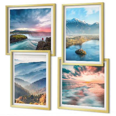 Multi-piece wall decor set Mountain landscapes waterfalls