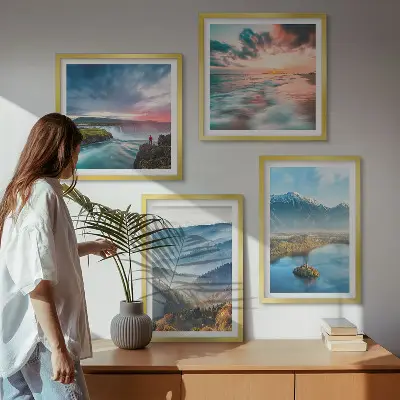 Multi-piece wall decor set mountain landscapes and waterfalls