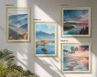 Multi-piece wall decor set mountain landscapes and waterfalls