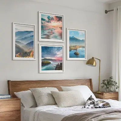 Multi-piece wall decor set mountain landscapes and waterfalls