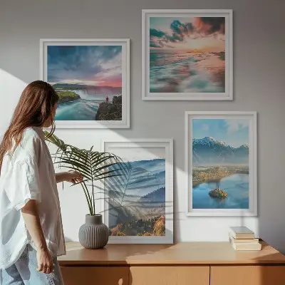 Multi-piece wall decor set mountain landscapes and waterfalls