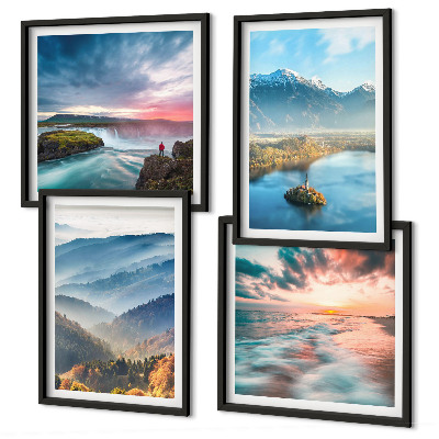 Multi-piece wall decor set Mountain landscapes waterfalls