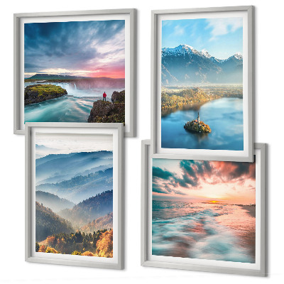 Multi-piece wall decor set Mountain landscapes waterfalls