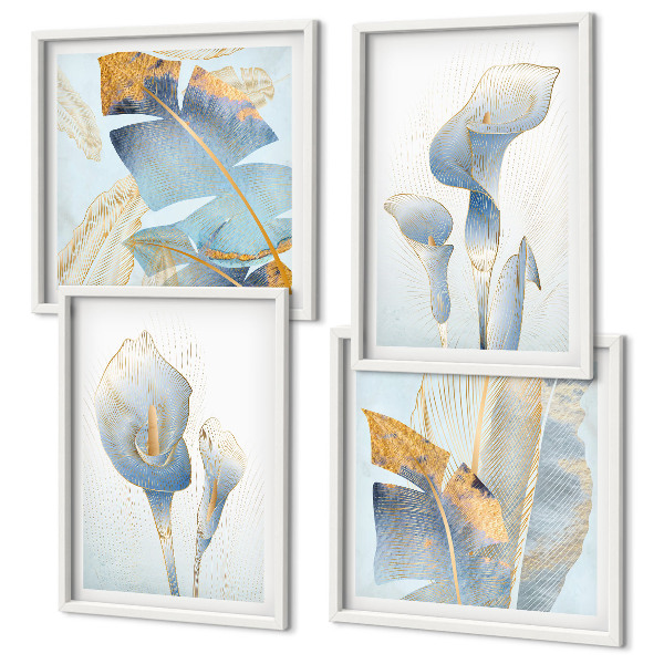 Wall art set Blue flowers on the background