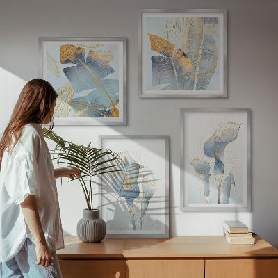 Wall art set Blue flowers on the background