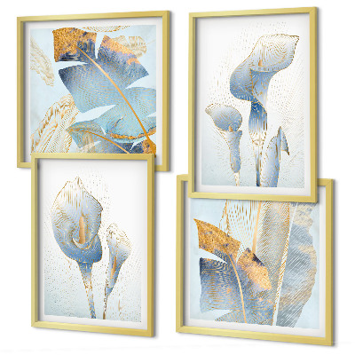 Wall art set Blue flowers on the background